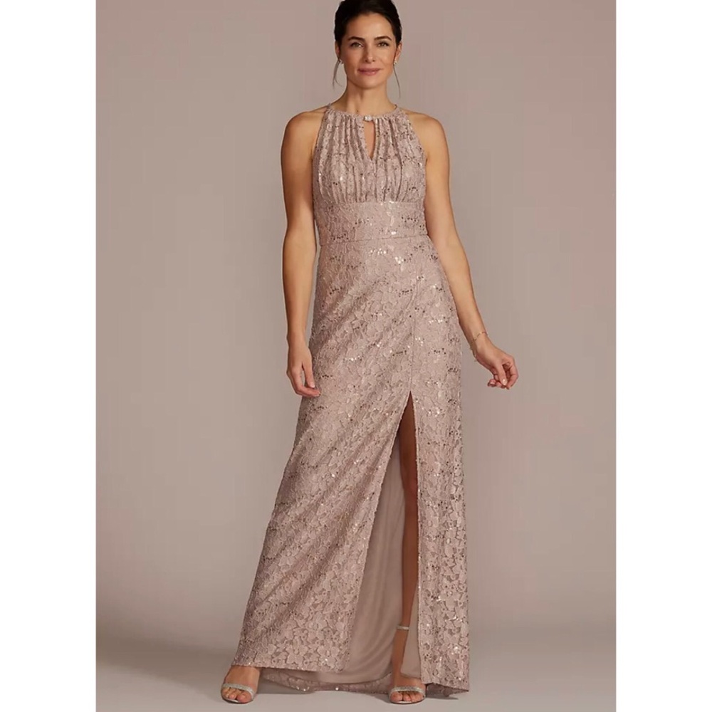 Oleg Cassini Lace Sequin Sleeveless Long Maxi Formal Evening Wedding Guest Dress - Picture 16 of 16